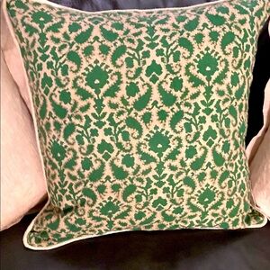 Pottery Barn Jade Green and Khaki Accent Pillow Cover, Cotton Linen, 22x22 NWT
